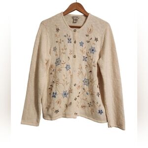 Floral Pastel Embroidered Off-White Cardigan